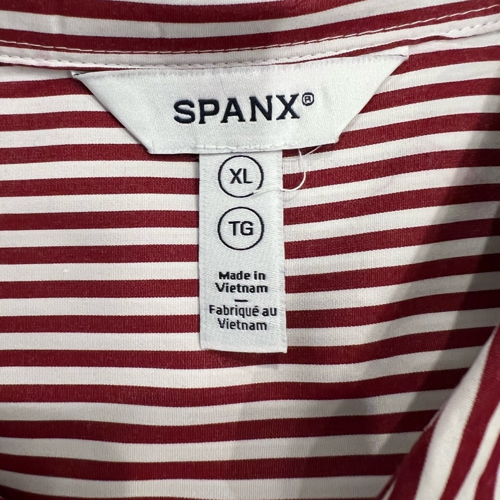 NWOT Spanx Poplin Oversized Long Sleeve Button Down - Burgundy/White Stripe - XL - Picture 6 of 6